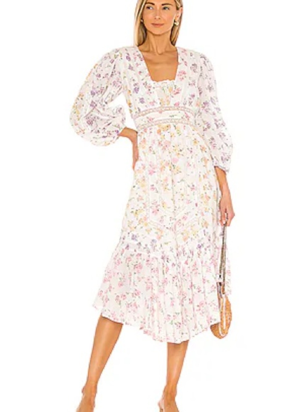 LoveShackFancy Garrison Dress  Floral Long Sleeve Midi Dress